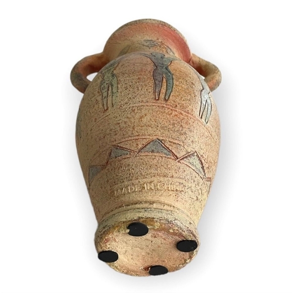 Vintage Double-Handled Rustic Terracotta Jug Vessel with People Etching Design - Picture 6 of 8